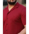 Erkek Waffle Kumaş Kısa Kollu Gömlek Şort Takım Regular Fit Yazlık İkili Set - Bordo