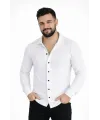 Erkek Waffle Kumaş Uzun Kollu Düğmeli Açık Yaka Regular Fit Gömlek - Beyaz