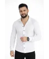Erkek Waffle Kumaş Uzun Kollu Düğmeli Açık Yaka Regular Fit Gömlek - Beyaz