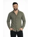 Erkek Waffle Kumaş Uzun Kollu Düğmeli Açık Yaka Regular Fit Gömlek - Haki