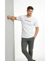 Erkek Wafıl Kumaş Tişört Regular Kalıp Bisiklet Yaka Baskılı Günlük Basic T-Shirt - Beyaz