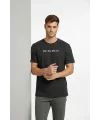 Erkek Wafıl Kumaş Tişört Regular Kalıp Bisiklet Yaka Baskılı Günlük Basic T-Shirt - Siyah