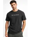 Erkek Wafıl Kumaş Tişört Regular Kalıp Bisiklet Yaka Baskılı Günlük Basic T-Shirt - Siyah