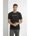Erkek Wafıl Kumaş Tişört Regular Kalıp Bisiklet Yaka Baskılı Günlük Basic T-Shirt - Siyah