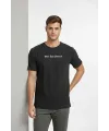 Erkek Wafıl Kumaş Tişört Regular Kalıp Bisiklet Yaka Baskılı Günlük Basic T-Shirt - Siyah