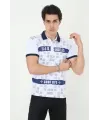 Erkek Yakalı Slim Fit Baskılı T-Shirt - Beyaz