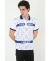 Erkek Yakalı Slim Fit Baskılı T-Shirt - Beyaz