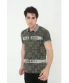 Erkek Yakalı Slim Fit Baskılı T-Shirt - Haki