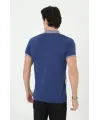 Erkek Yakalı Slim Fit Baskılı T-Shirt - Mavi