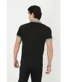 Erkek Yakalı Slim Fit Baskılı T-Shirt - Siyah