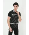 Erkek Yakalı Slim Fit Baskılı T-Shirt - Siyah
