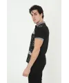 Erkek Yakalı Slim Fit Baskılı T-Shirt - Siyah