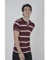Erkek Yakalı Slim Fit Dokuma Çizgili T-Shirt - Bordo