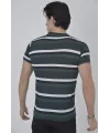 Erkek Yakalı Slim Fit Dokuma Çizgili T-Shirt - Haki