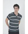 Erkek Yakalı Slim Fit Dokuma Çizgili T-Shirt - Haki