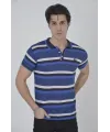 Erkek Yakalı Slim Fit Dokuma Çizgili T-Shirt - Mavi