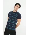 Erkek Yakalı Slim Fit Pike Çizgili T-Shirt - Lacivert