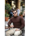 Erkek Yarım Balıkçı Yaka Kabartma Desenli Triko
