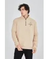 Erkek Yarım Fermuarlı Baskılı Sweat - Bej