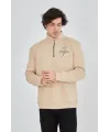 Erkek Yarım Fermuarlı Baskılı Sweat - Bej
