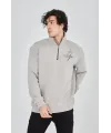 Erkek Yarım Fermuarlı Baskılı Sweat - Boyalı Gri