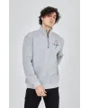 Erkek Yarım Fermuarlı Baskılı Sweat - Gri
