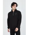 Erkek Yarım Fermuarlı Baskılı Sweat - Siyah