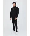 Erkek Yarım Fermuarlı Baskılı Sweat - Siyah