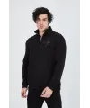 Erkek Yarım Fermuarlı Baskılı Sweat - Siyah
