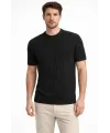 Erkek Yazlık Fitilli Triko Tişört Kısa Kol Bisiklet Yaka T-Shirt - Siyah