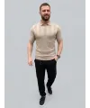 Erkek Yazlık Triko Dokuma Tişört Kısa Kol Polo Yaka T-Shirt - Bej