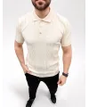Erkek Yazlık Triko Tişört Kısa Kol Polo Yaka Düğmeli T-Shirt - Krem