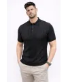 Erkek Yazlık Triko Tişört Kısa Kol Polo Yaka Düğmeli T-Shirt - Siyah