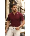 Erkek Zikzak Dokulu Yakalı Kısa Kollu Triko