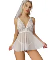 Fantezi Beyaz Dantelli Transparan Tül Etekli Seksi Elbise Gecelik TG273266