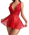 Fantezi Kırmızı Dantelli Transparan Tül Etekli Seksi Elbise Gecelik TG273267