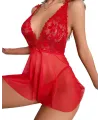 Fantezi Kırmızı Dantelli Transparan Tül Etekli Seksi Elbise Gecelik TG273267