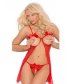 Fantezi Kırmızı Fiyonklu Seksi Tül Gecelik  TG273237