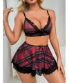 Fantezi Seksi Dantelli Ekose Sütyen Mini Etek Takım TG2710128