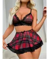 Fantezi Seksi Dantelli Ekose Sütyen Mini Etek Takım TG2710128