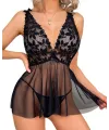Fantezi Siyah Dantelli Transparan Tül Etekli Seksi Elbise Gecelik TG273265