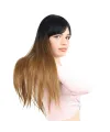 Fiber Sentetik Uzun Düz Kahküllü Peruk - Siyah / Karamel Ombreli