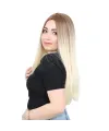 Fiber Sentetik Uzun Düz Peruk - Kumral / Platin Ombreli