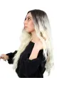 Fiber Sentetik Uzun Su Dalgası Peruk - Kahve / Platin Ombreli