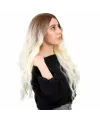 Fiber Sentetik Uzun Su Dalgası Peruk - Kumral / Platin Ombreli