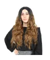 Fiber Sentetik Uzun Su Dalgası Peruk - Siyah / Karamel Ombreli