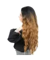 Fiber Sentetik Uzun Su Dalgası Peruk - Siyah / Karamel Ombreli