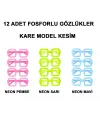 Fosforlu Kare Model Glow Parti Gözlüğü Karanlıkta Yanan Gözlükler 12 Adet