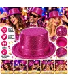 Fuşya Simli Glitter Silindir Parti Şapkası
