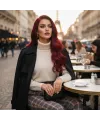 Gerçek Front Lace Tül Peruk - Dalgalı - Koyu Kızıl 70-75cm